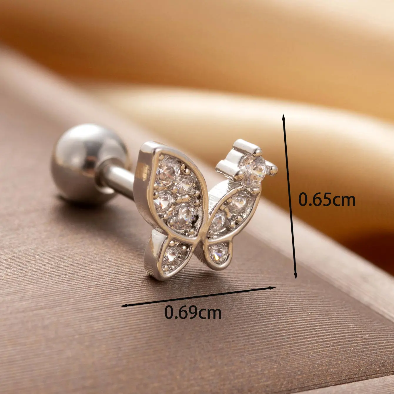 1 Piece Simple Series Classic Butterfly Copper 18K Gold Plated Zircon Women's Stud Earrings 